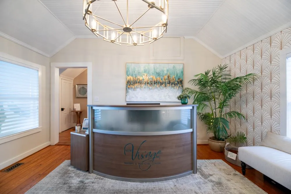 Clean, professional medical spa treatment room with neutral tones at New Visage MedSpa & Skin Care in Morehead City