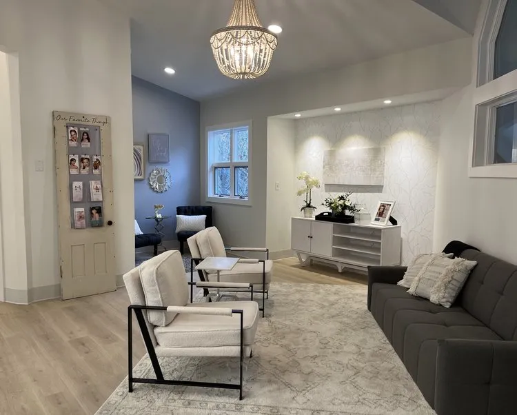 Clean, professional medical spa treatment room with neutral tones at Maine Laser and Aesthetics in Falmouth