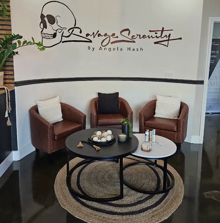 Clean, professional medical spa treatment room with neutral tones at Savage Serenity in Fresno