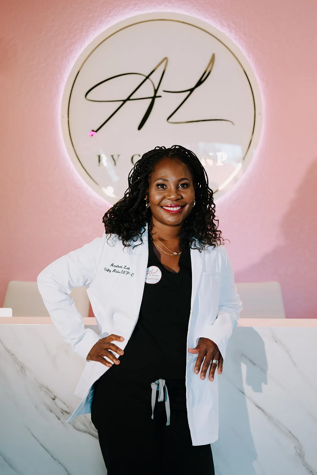 Clean, professional medical spa treatment room with neutral tones at Aesthetic Lab Inc. in Modesto