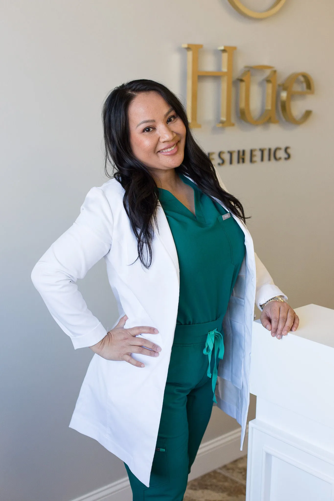 Clean, professional medical spa treatment room with neutral tones at Hue Bellevue in Bellevue