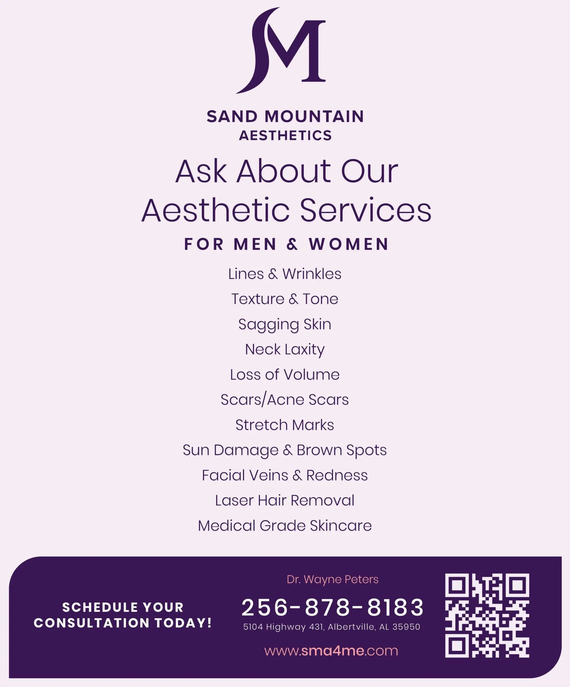 Clean, professional medical spa treatment room with neutral tones at Sand Mountain Aesthetics in Albertville