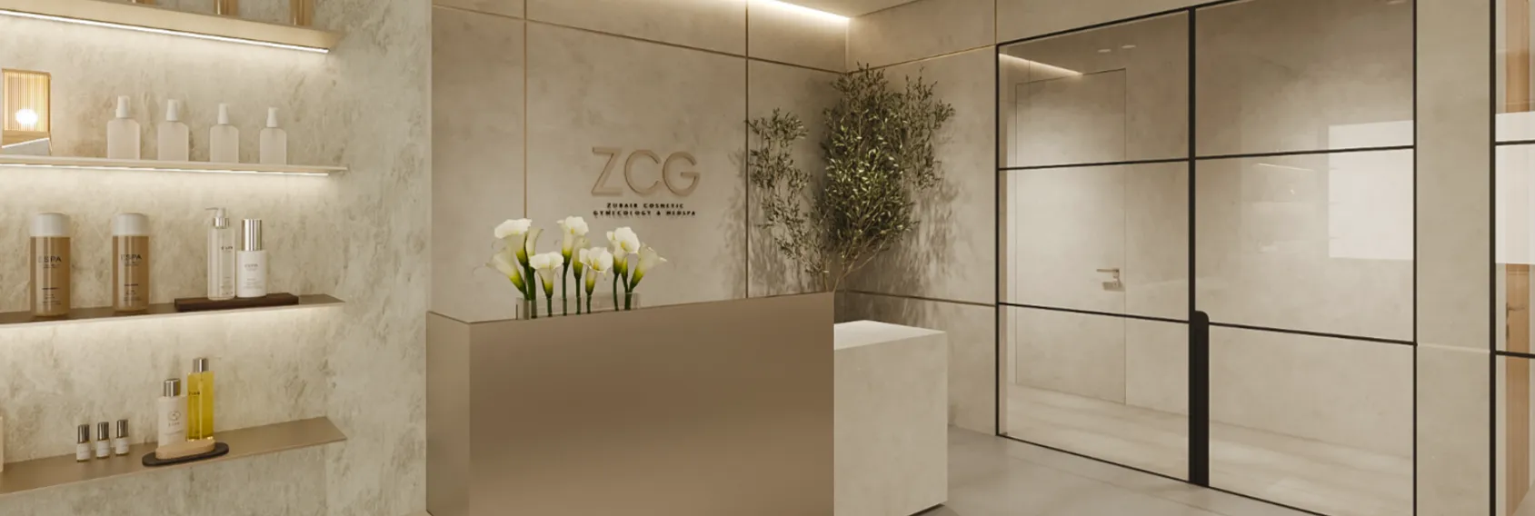 Clean, professional medical spa treatment room with neutral tones at Zubair Cosmetic Gynecology and Medspa in Munster