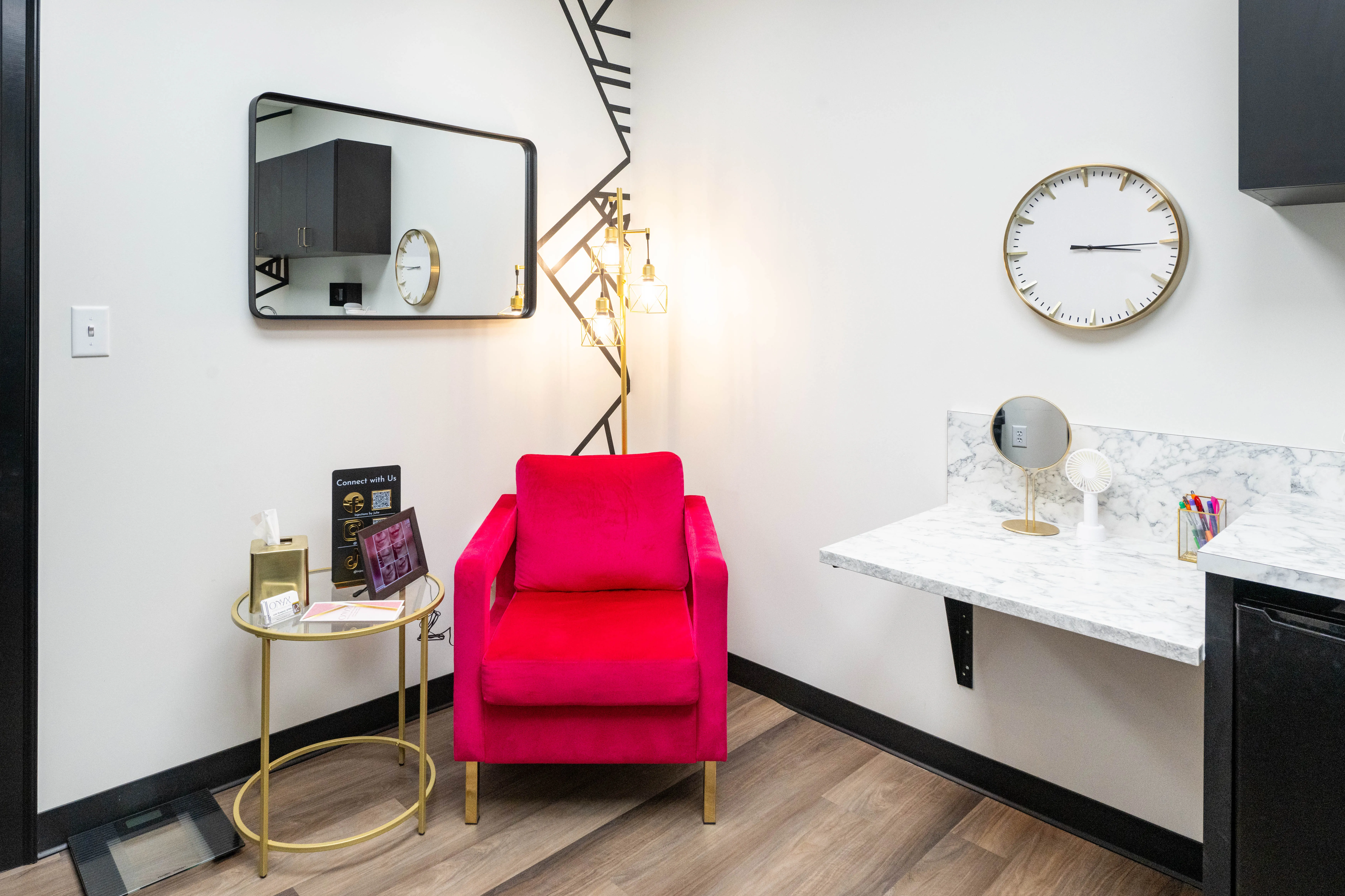 Clean, professional medical spa treatment room with neutral tones at Onyx Aesthetics in Fort Smith