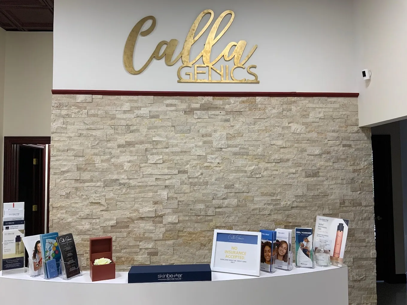 Clean, professional medical spa treatment room with neutral tones at Calla Genics Med Spa, Aesth& Well in Wellington