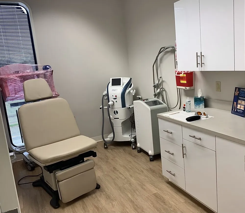 Clean, professional medical spa treatment room with neutral tones at Midtown Dermatology in Tulsa