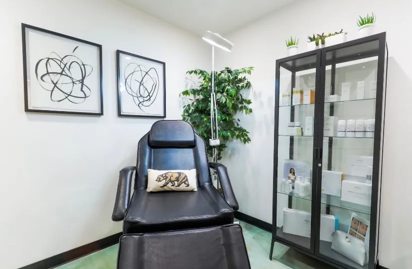 Clean, professional medical spa treatment room with neutral tones at Nara Aesthetics in Novato