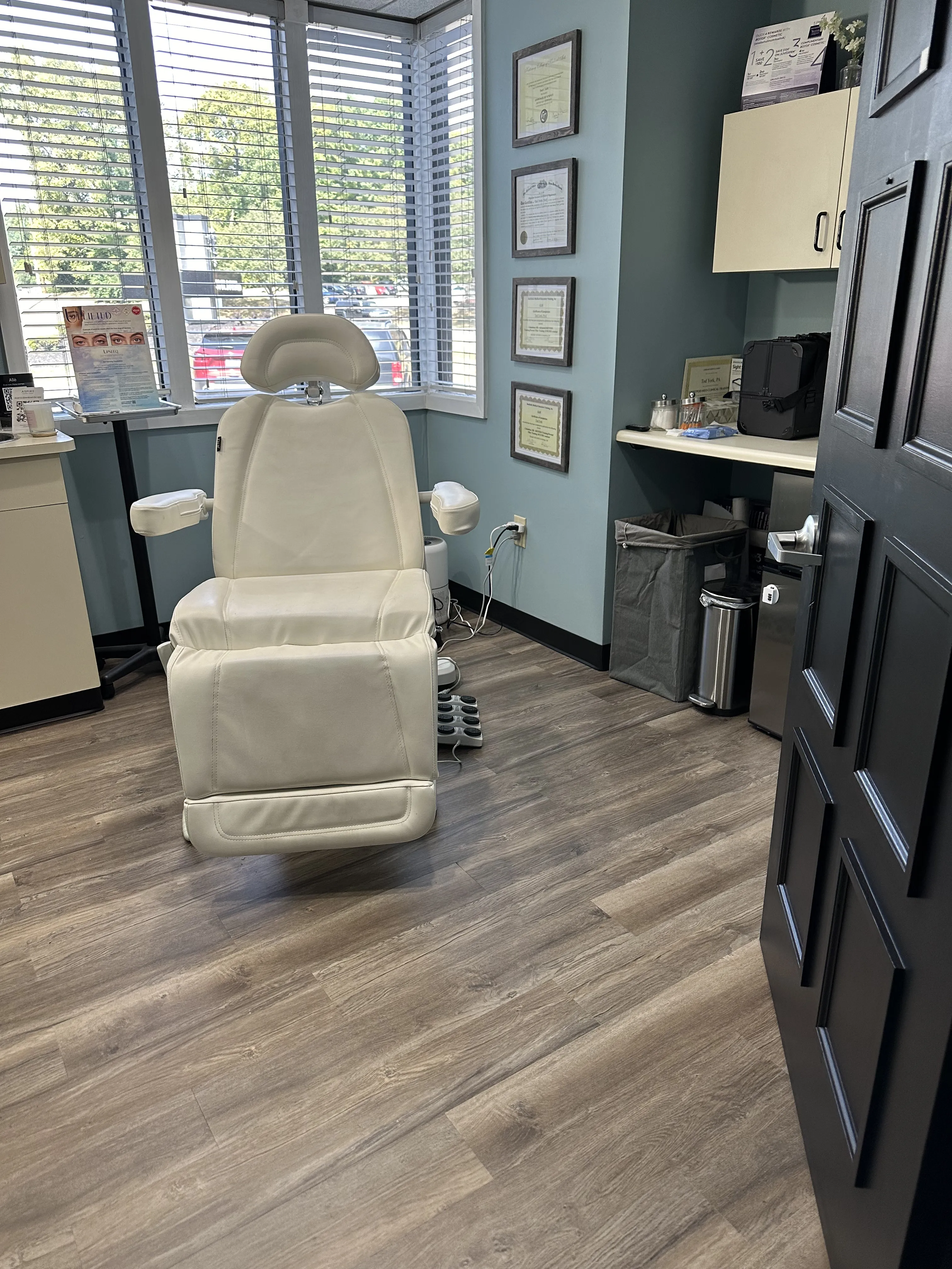 Clean, professional medical spa treatment room with neutral tones at Pure Aesthetic Medical Spa @ Salon on Rahn in Dayton