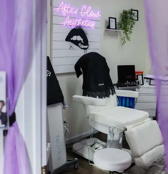 Clean, professional medical spa treatment room with neutral tones at After Glow Aesthetics in Greencastle