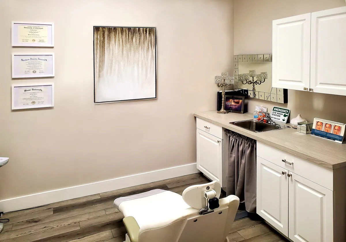 Clean, professional medical spa treatment room with neutral tones at Lux Lift Med Spa in Naples