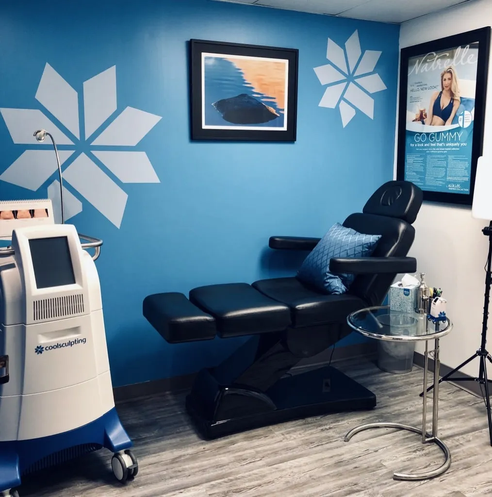 Clean, professional medical spa treatment room with neutral tones at Thomas Taylor, M.D in Pasadena
