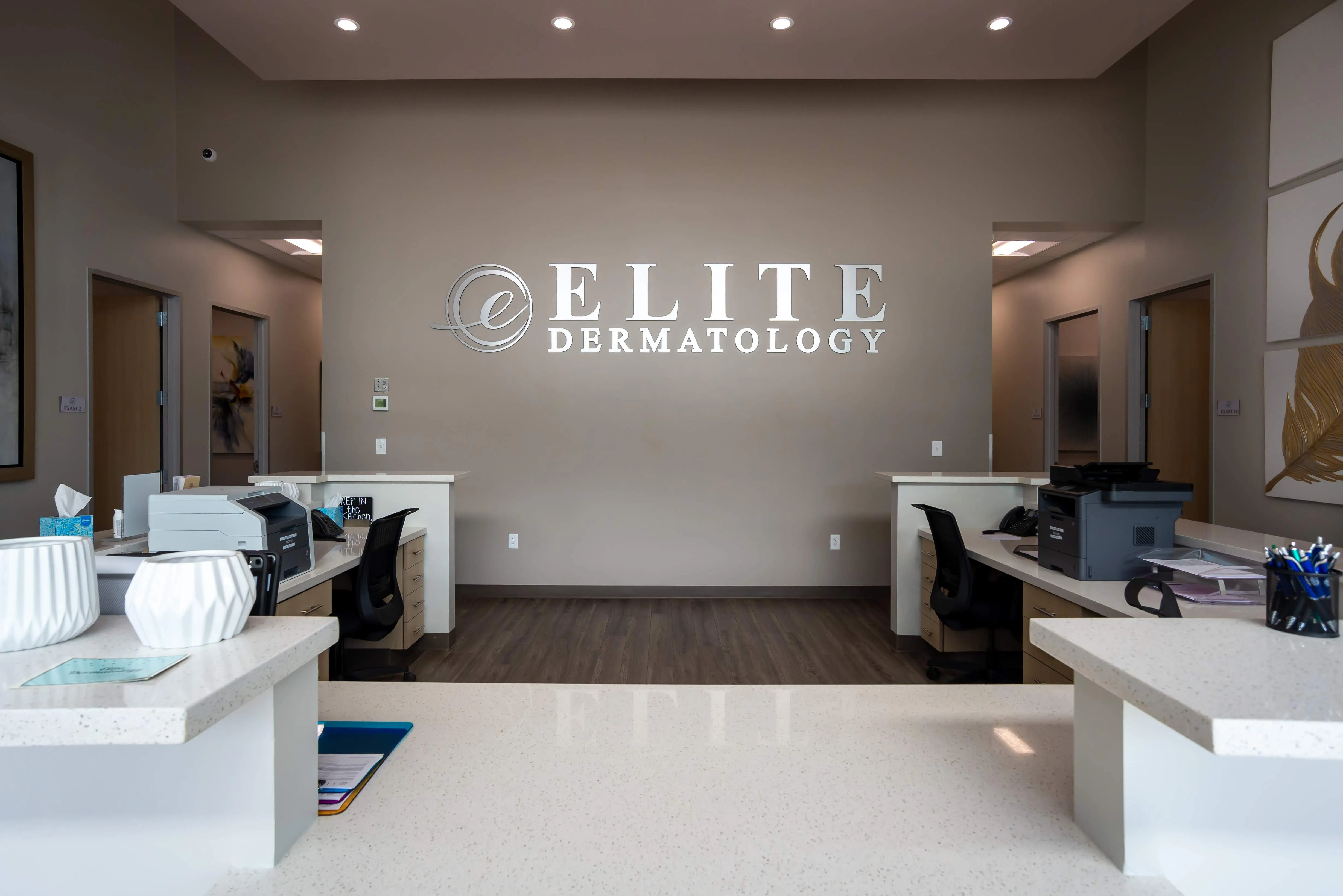 Clean, professional medical spa treatment room with neutral tones at Elite Dermatology - River Oaks in Houston