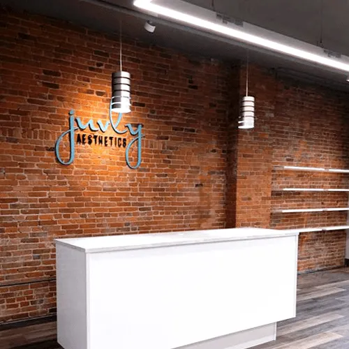 Clean, professional medical spa treatment room with neutral tones at Juvly Aesthetics Cleveland in Cleveland
